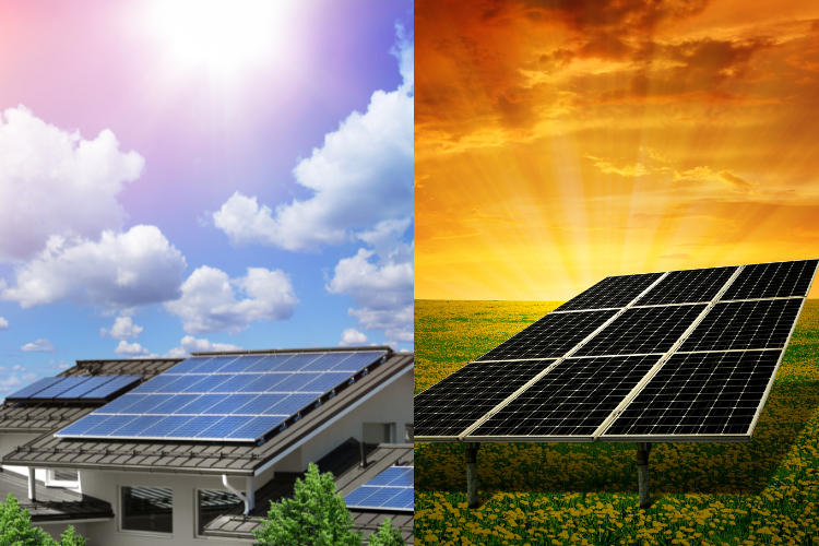 Side-by-side comparison of rooftop and ground-mounted solar systems